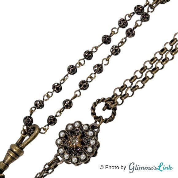 Sweet Romance Victorian Style Bronze Tone Locket Pendant Long Chain Necklace - Picture 10 of 13